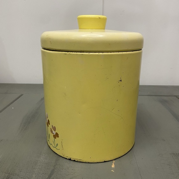 Vintage RANSBURG coated metal YELLOW ROOSTER CANISTER farmhouse cottage - Picture 4 of 11